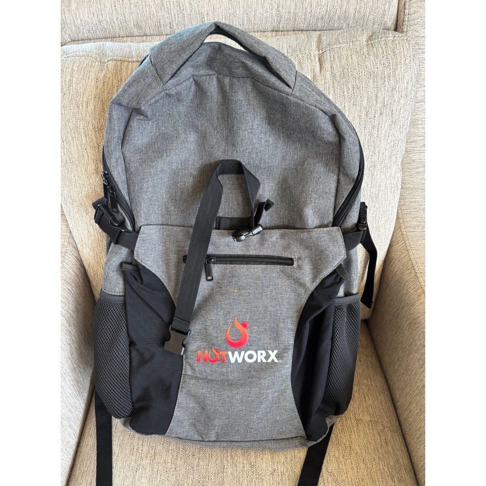 Hotworx Gym Backpack Heather Grey Padded Laptop Sleeve Travel Bag